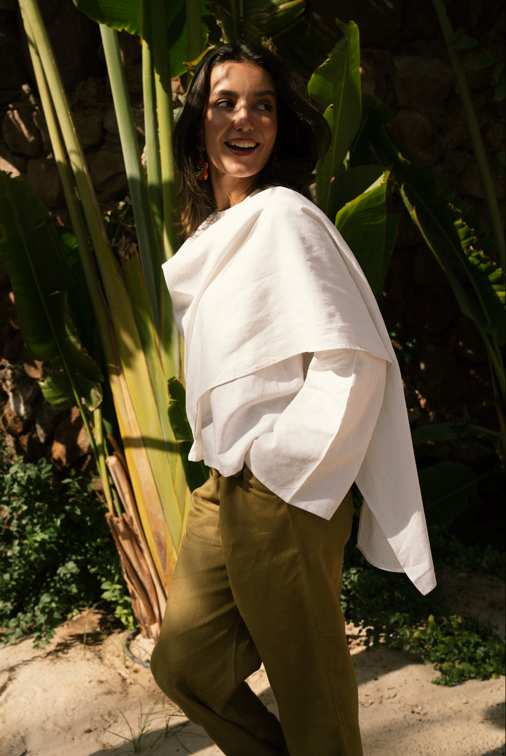 Linen Scarf Top in Offwhite