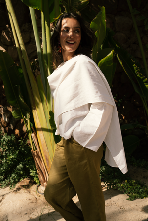 Linen Scarf Top in Offwhite