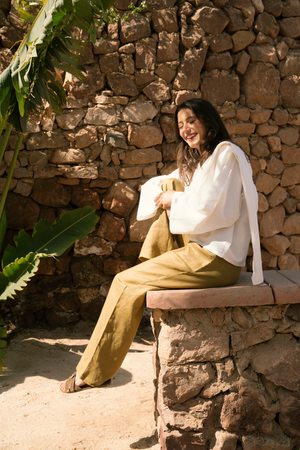Linen Scarf Top in Offwhite