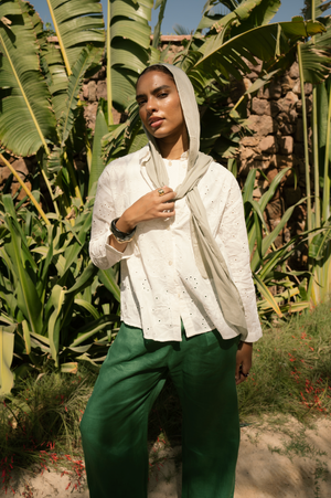 Voile Embroidered Shirt in Offwhite