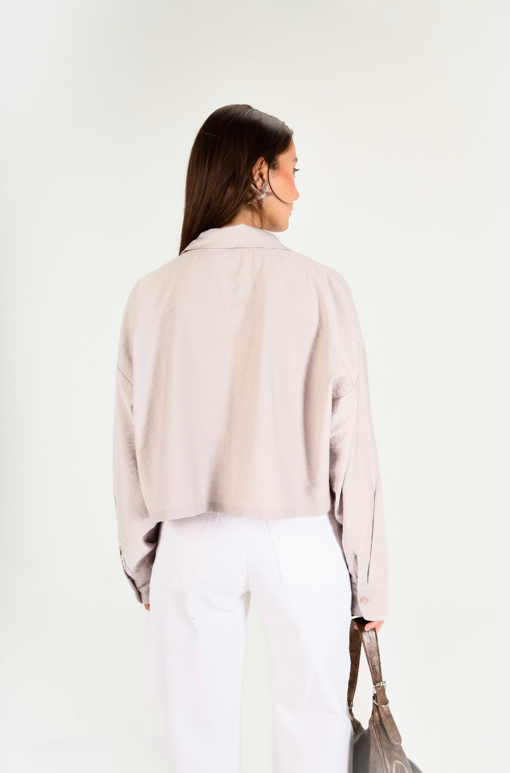 Just Like Me Cropped Shirt in Grey