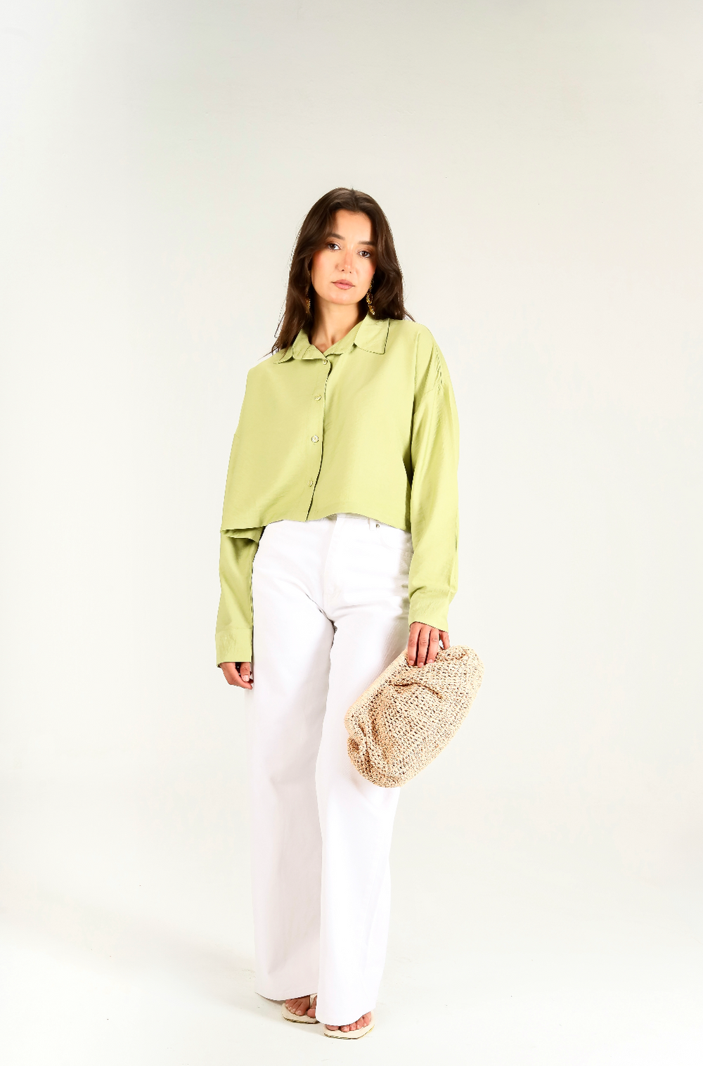 Just Like Me Cropped Shirt in Green