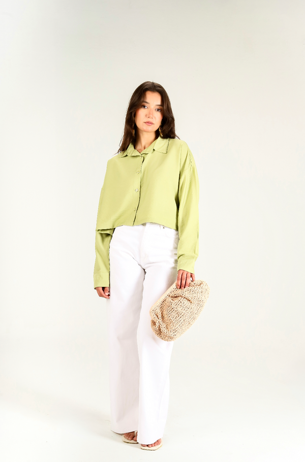 Just Like Me Cropped Shirt in Green