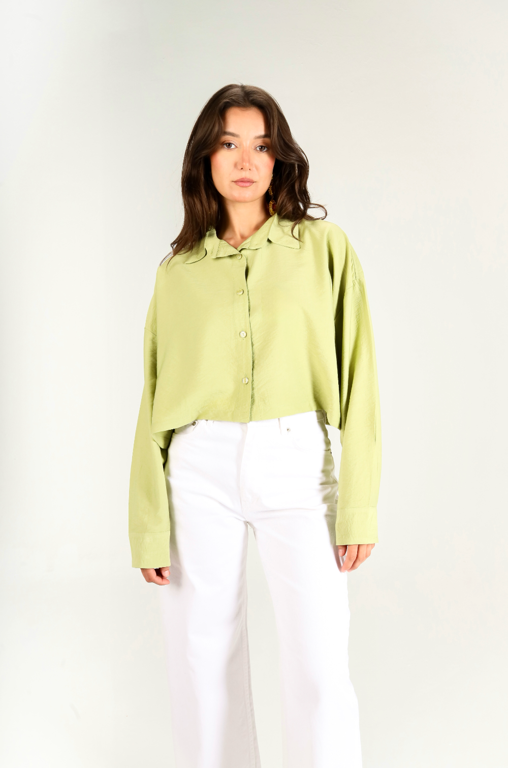 Just Like Me Cropped Shirt in Green