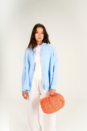 Cotton Muslin Shirt in Baby Blue