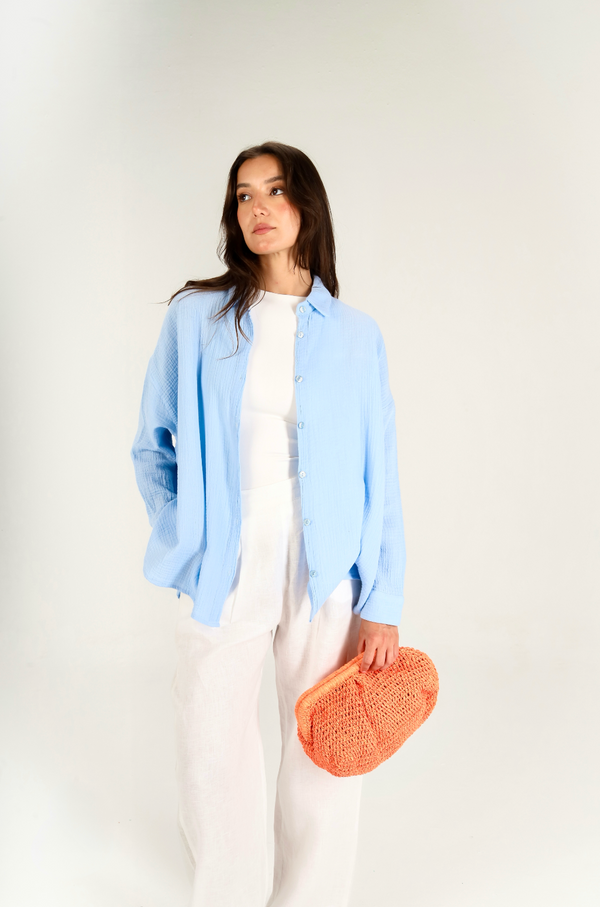 Cotton Muslin Shirt in Baby Blue