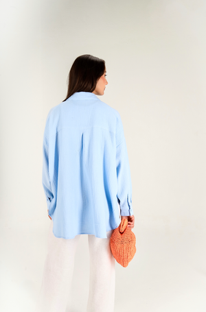 Cotton Muslin Shirt in Baby Blue