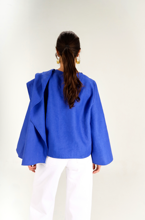 Linen Scarf Top in Royal Blue