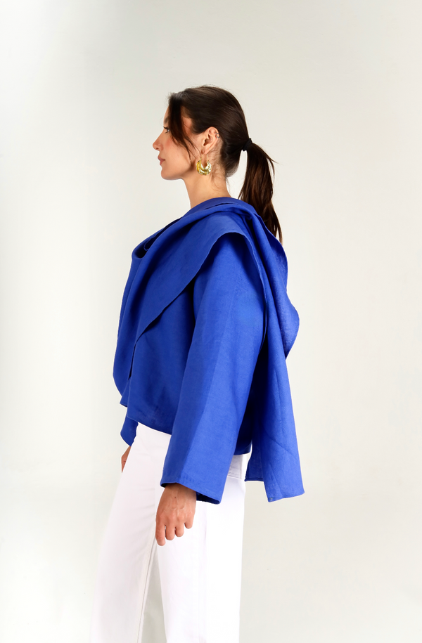 Linen Scarf Top in Royal Blue
