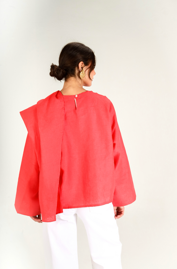 Linen Scarf Top in Red