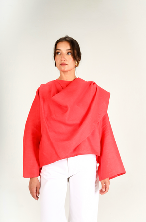 Linen Scarf Top in Red