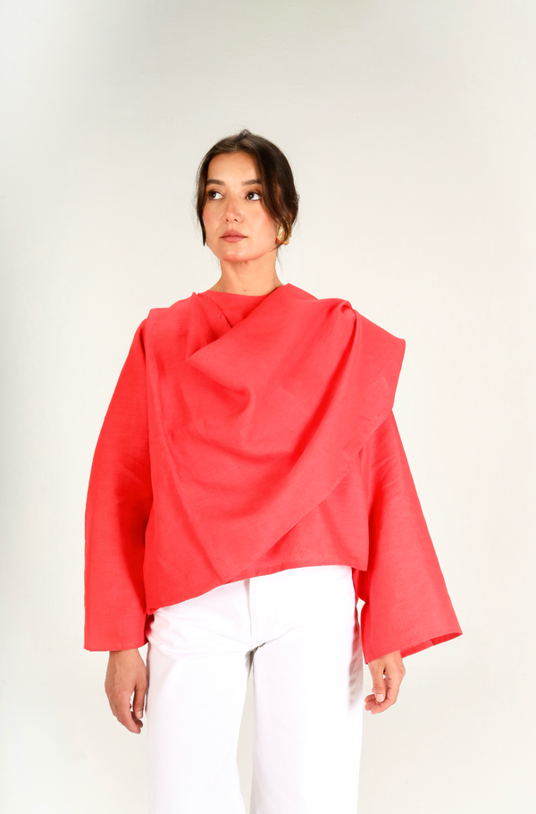 Linen Scarf Top in Red