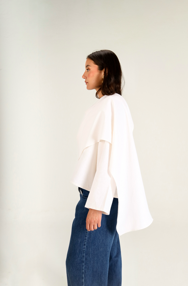 Linen Scarf Top in Offwhite