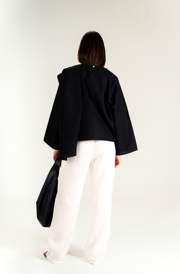 Linen Scarf Top in Black