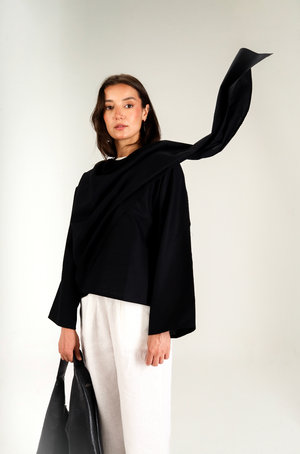 Linen Scarf Top in Black