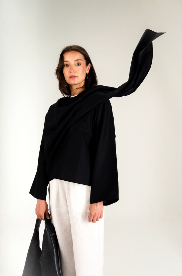 Linen Scarf Top in Black