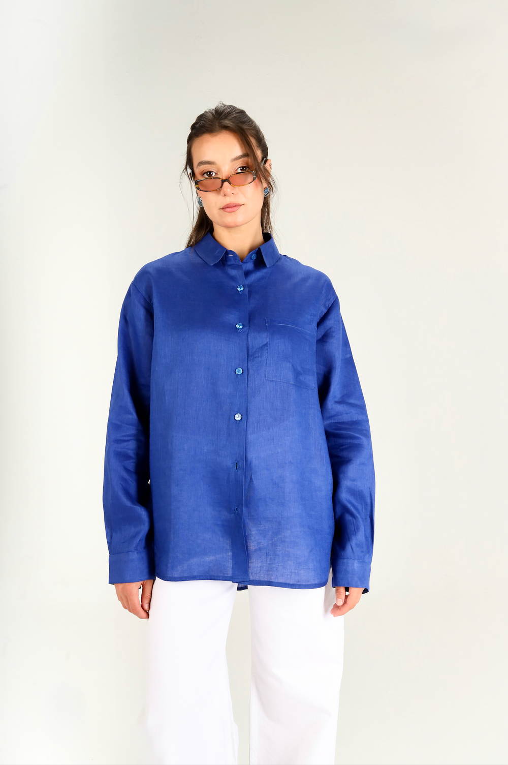 Oversized Linen Shirt in Blue