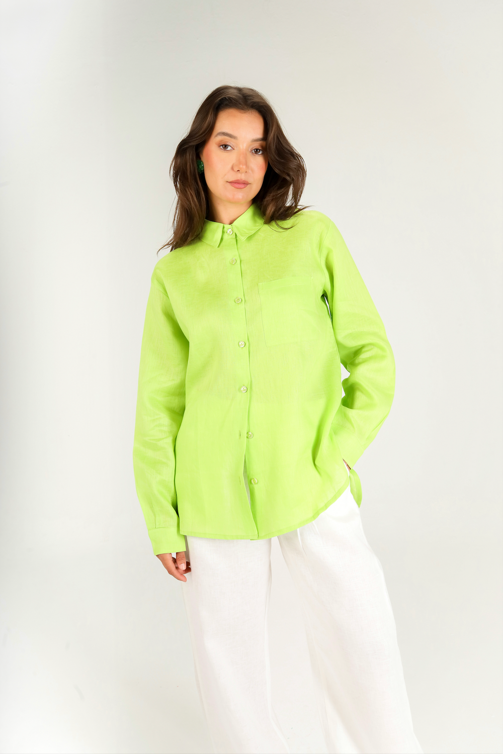 Oversized Linen Shirt in Lime