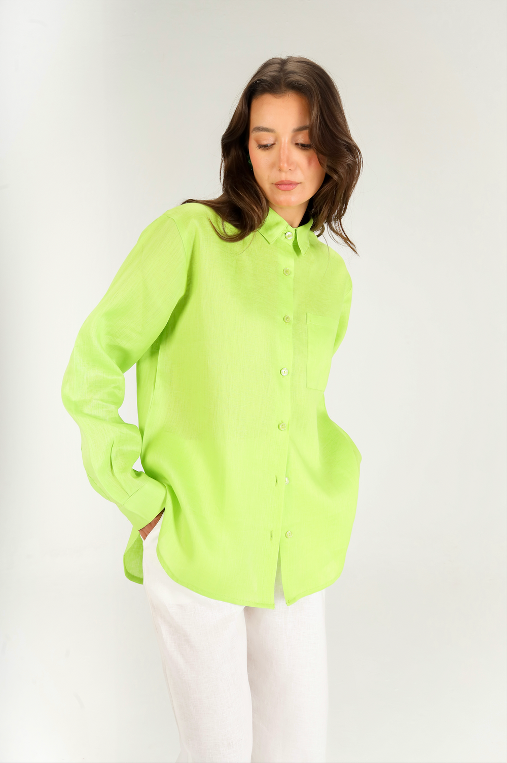 Oversized Linen Shirt in Lime