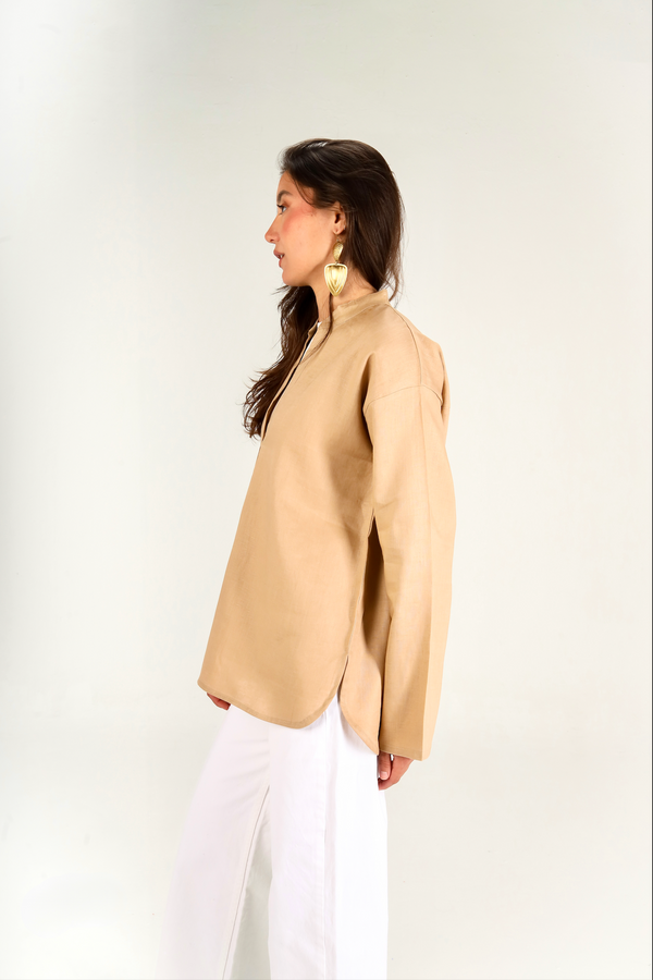 Mandarin Shirt in Camel