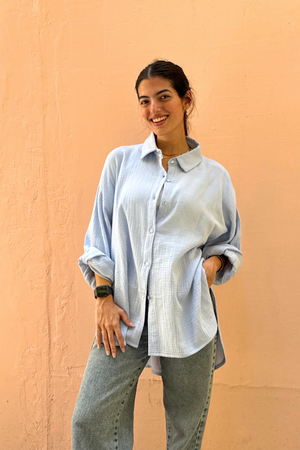 Cotton Muslin Shirt in Baby Blue