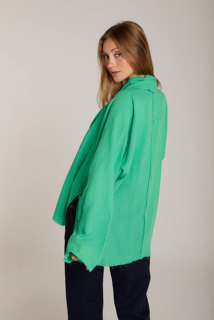 Raw-Hem Linen Kimono in Green