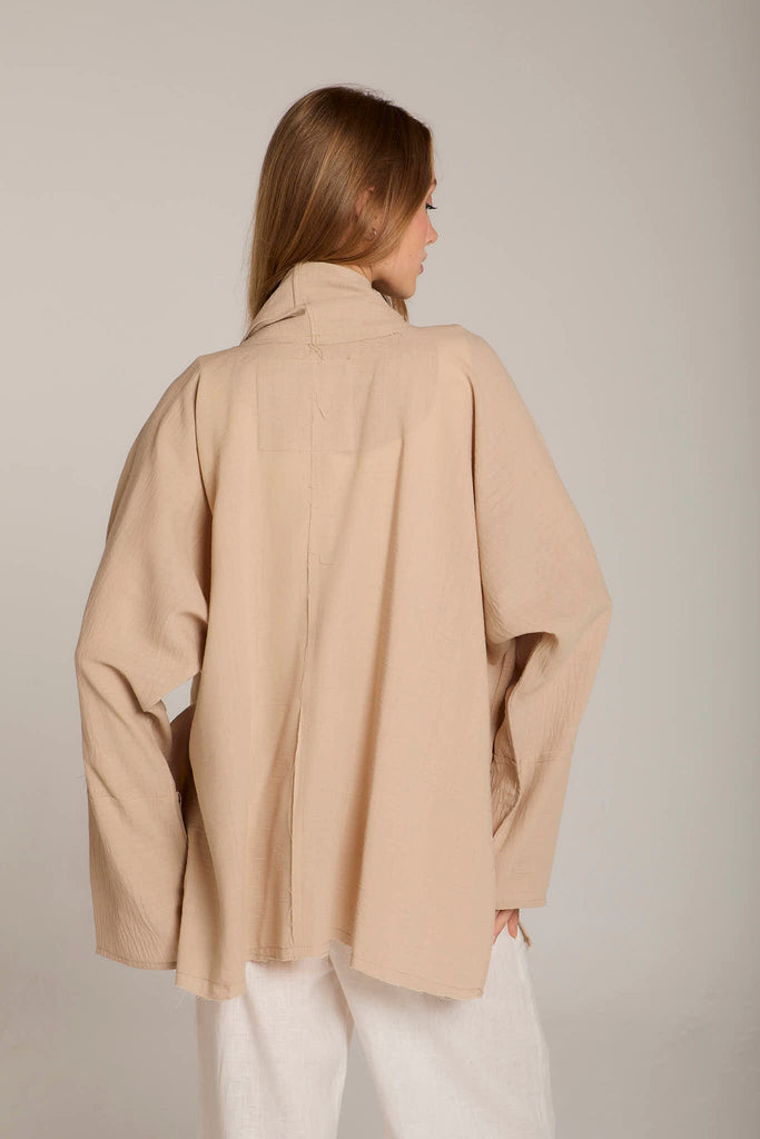 Raw-Hem Linen Kimono in Beige