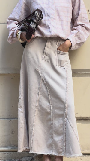Asymmetric Denim Skirt in Beige