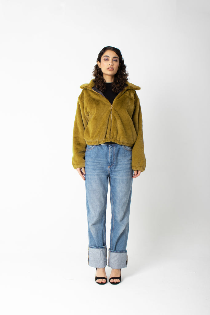 Cloudy Faux Fur Jacket In Mustard