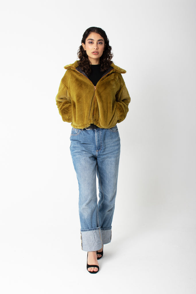 Cloudy Faux Fur Jacket In Mustard